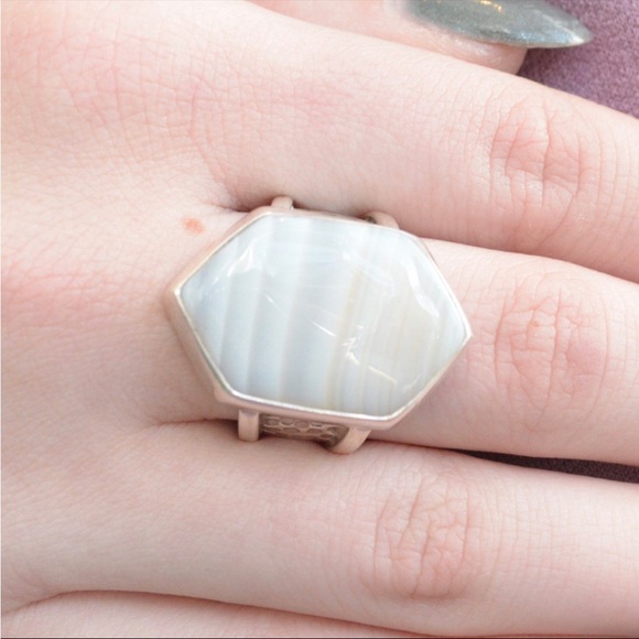 Angular White Banded Agate Ring // Agate Jewelry // Sterling Silver... - Picture 2 of 5